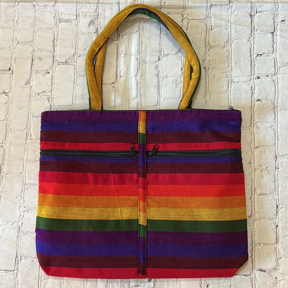 Colorful Embroidered Large Rainbow People Zipper Tote Bag Unbranded NEW - Picture 4 of 7